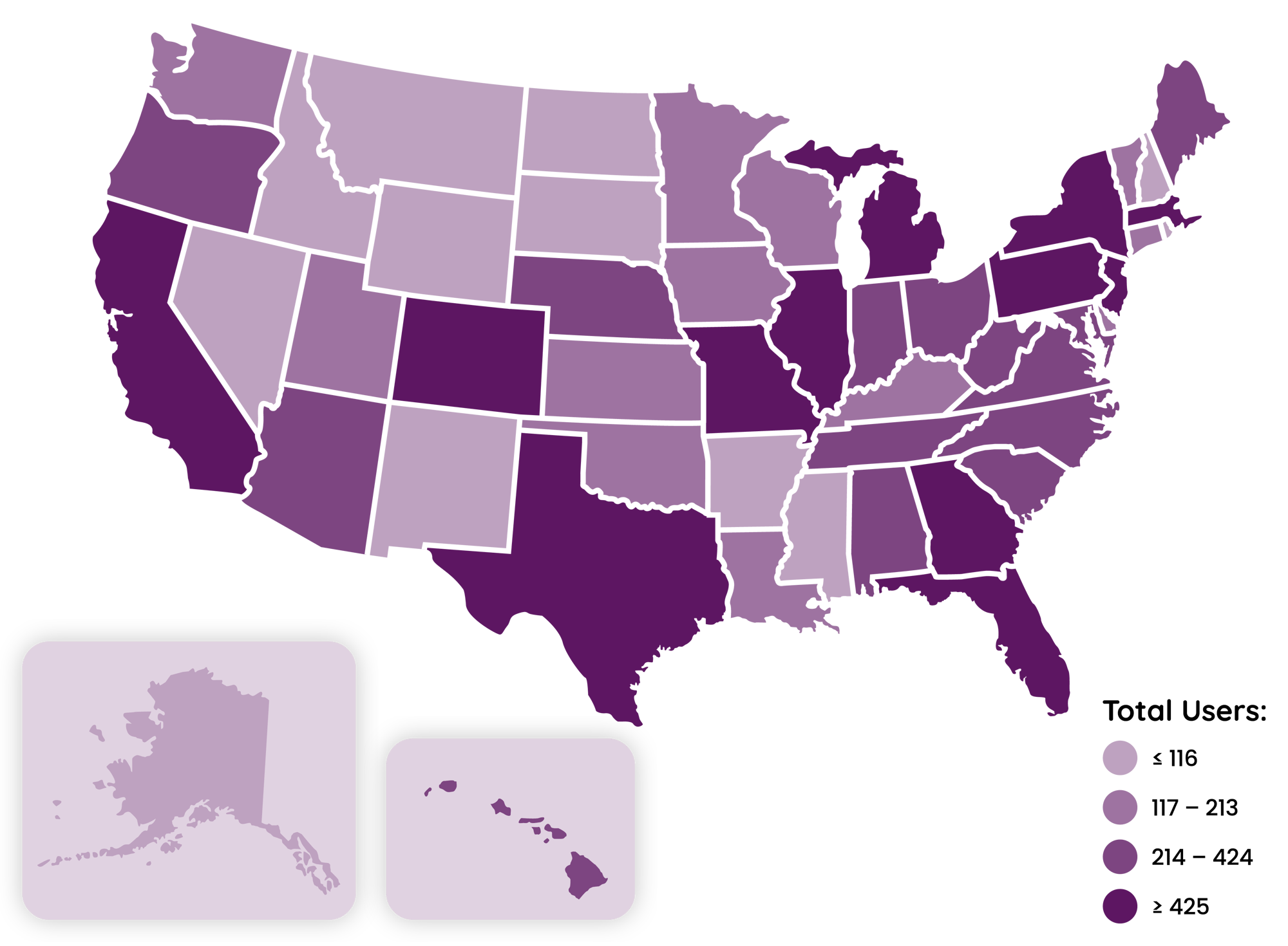 U.S. Map shows Mizzen Education users in all 50 states. States with the most users are CO, IL, PA, MA, NJ, GA, MO, FL, NY, TX, MI, CA.